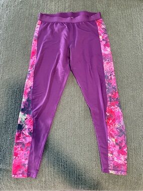 Adidas Women’s Purple Active Leggings with Pink Floral Side Panels
